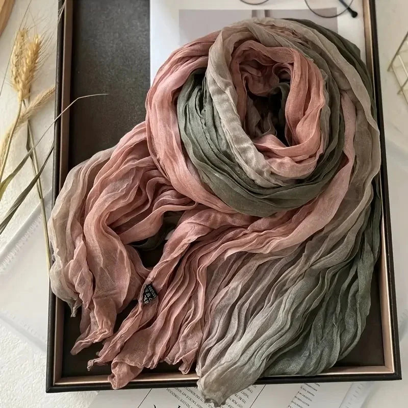Women's Bohemian Gradient Blue Scarf | Lightweight Ruffled Shawl
