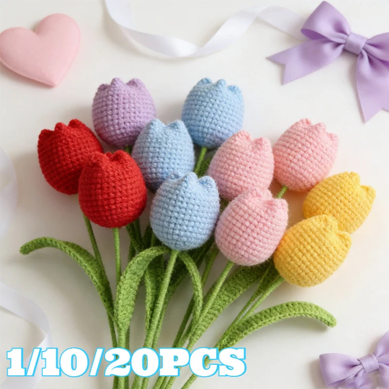 Hand Woven Crocheted Tulip Bouquets | Elegant Room Decor Gifts