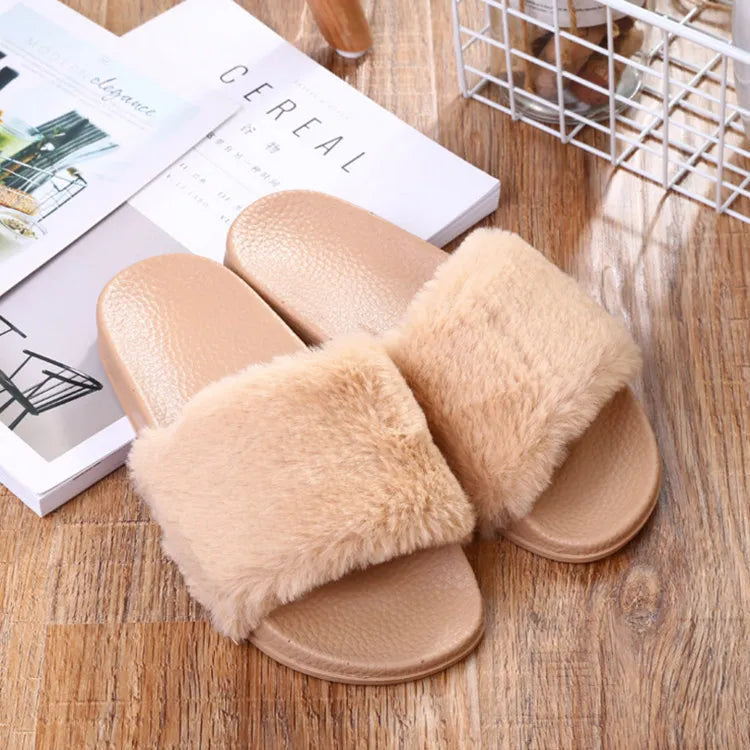 Women's Open Toe Fuzzy Plush Slippers | Cozy Winter House Slides