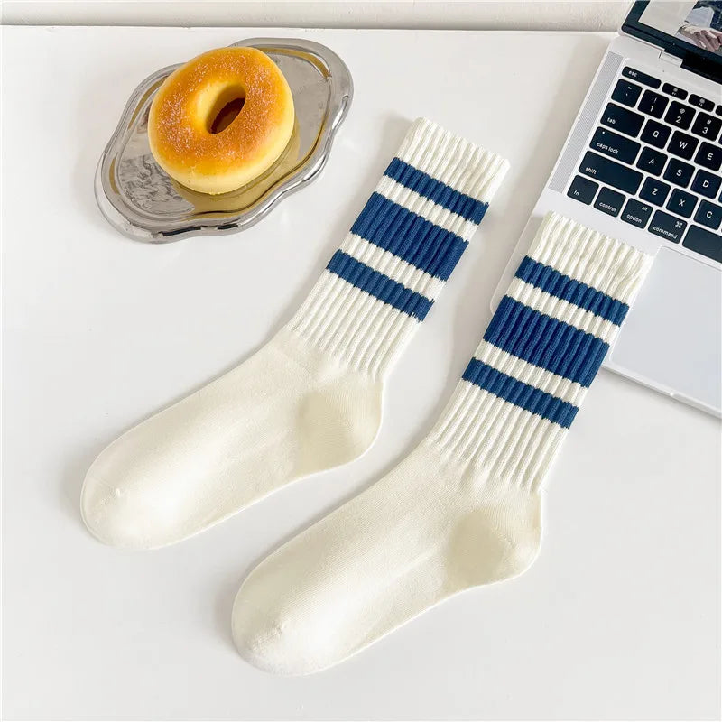 Vintage Striped Medium Tube Socks | Unisex Terry Sports Socks