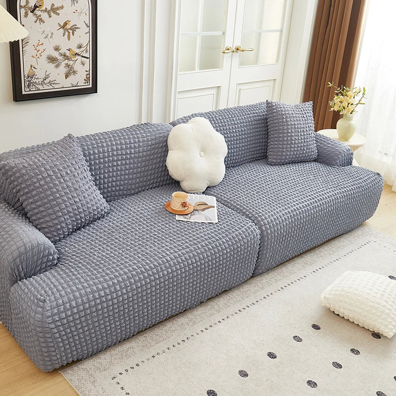 Solid Color Bubble Popcorn Sofa Cover | Elastic & Durable Fit