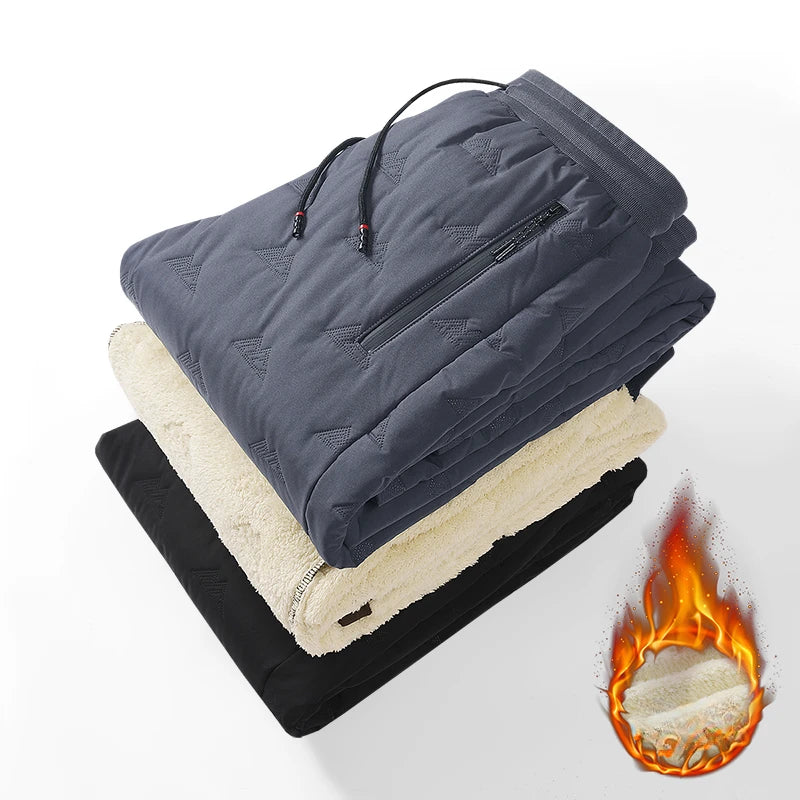 Men’s Lamb Wool Cotton Thermal Jogging Sweatpants Padded Outdoor Casual Pants Autumn Winter Straight Fit Ankle Length