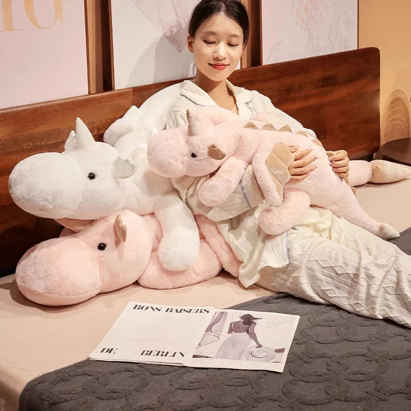 Giant Dragon Plushie Toy | Soft Snow Dragon Stuffed Dinosaur Pillow