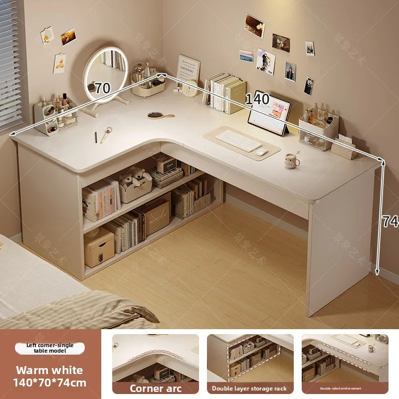 Integrated Corner Workbench & Bookshelf | Modern White Computer Desk