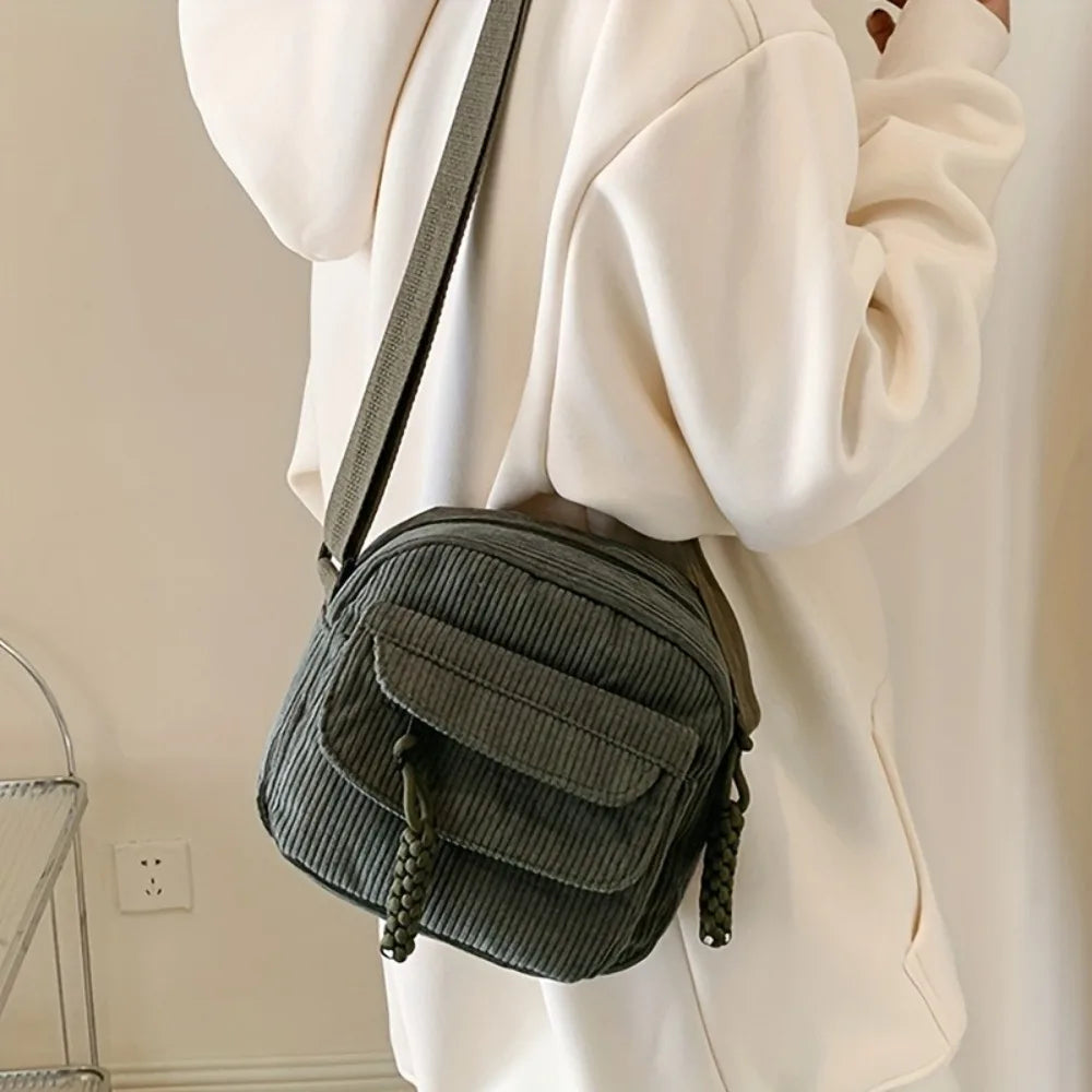 Stylish Corduroy Crossbody Bag | Casual Solid Color Shoulder Bag