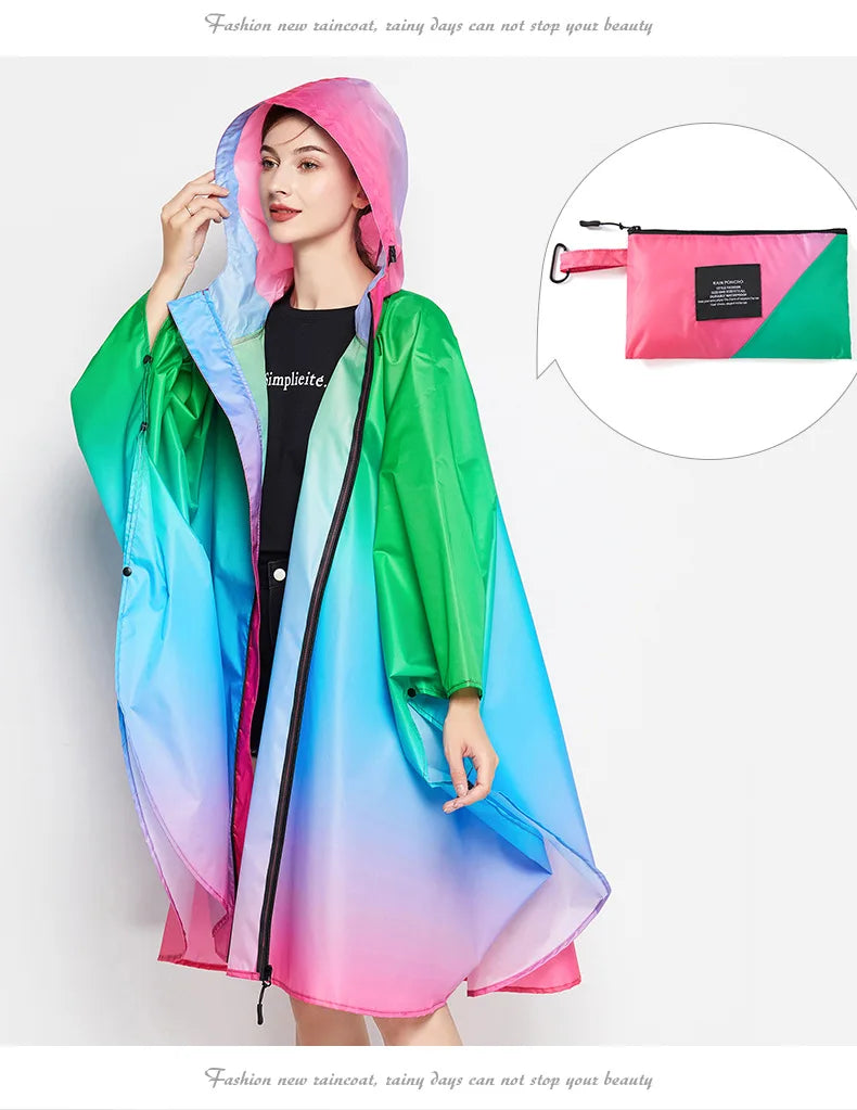 Big Size Women Gradient Color Raincoat | Lightweight Waterproof Cloak