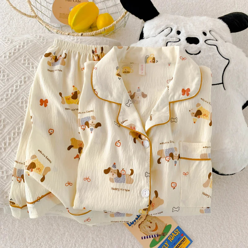 Casual Summer Women's Pajamas Set | Cute Cat & Dog Print Sleepwear
