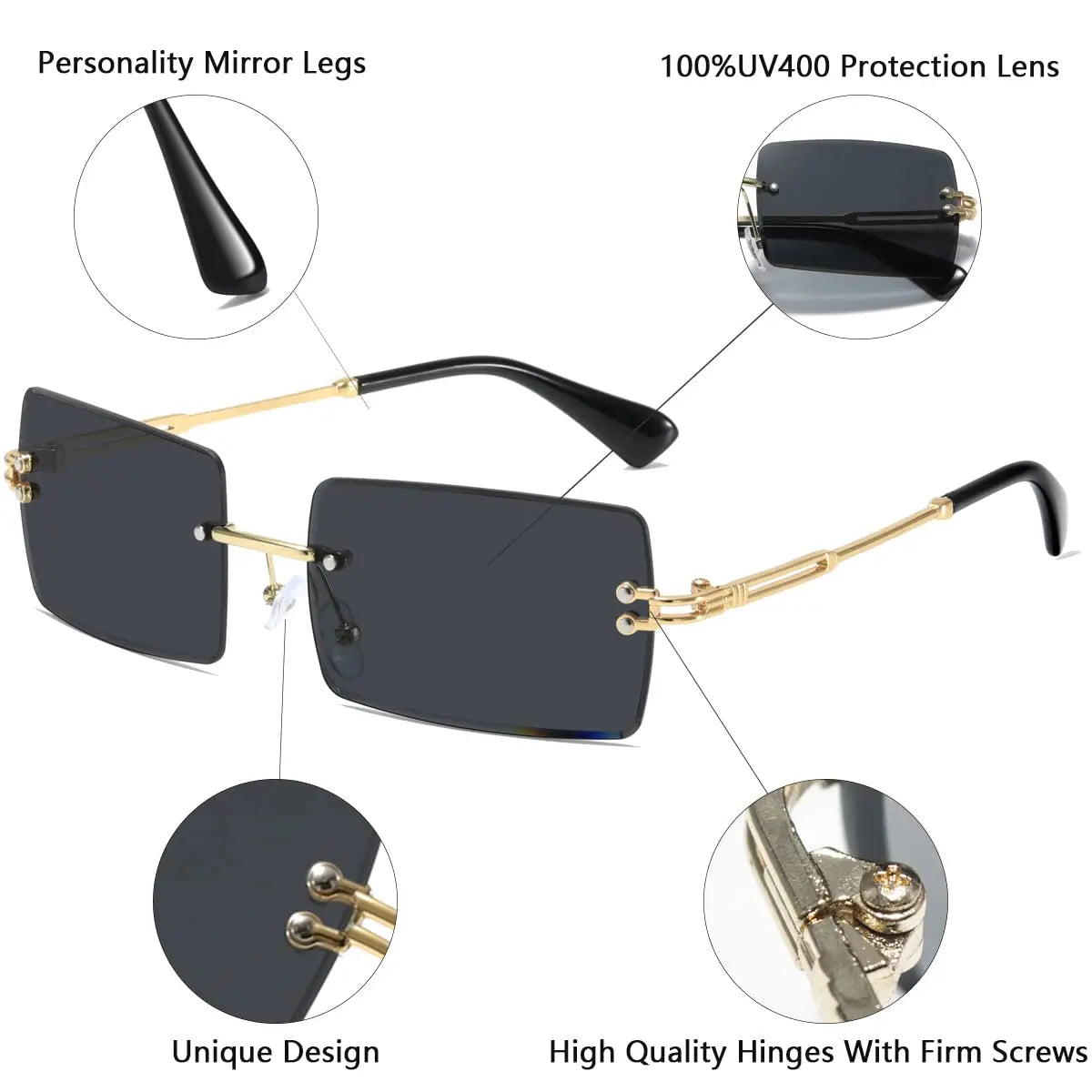 Men's Retro Sunglasses | Vintage Rimless Rectangle UV400 Protection