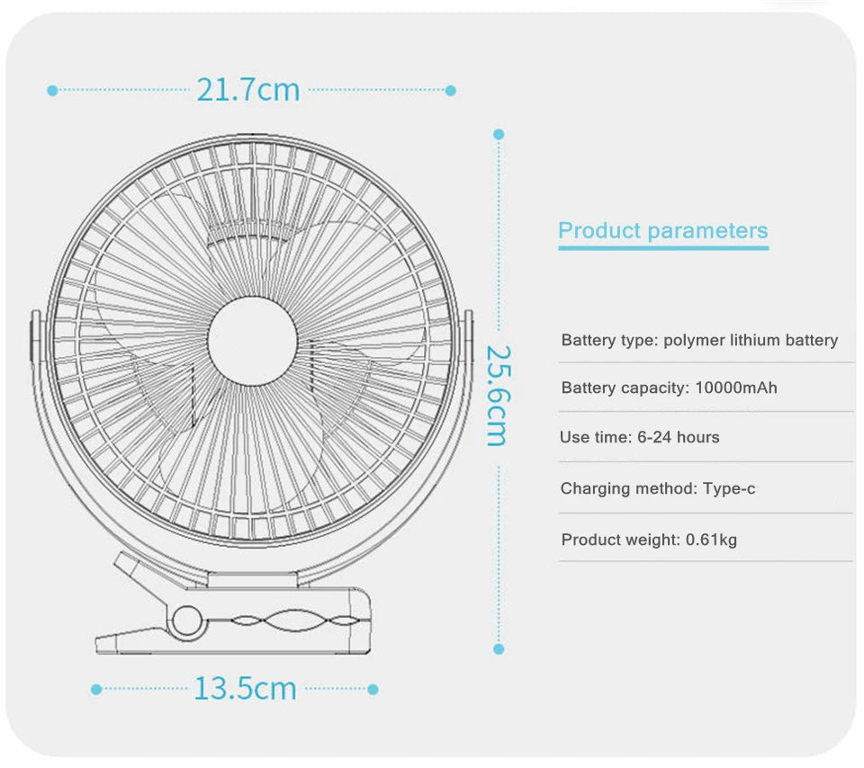 Portable USB Charging Wireless Electric Fan | 10000mAh Battery