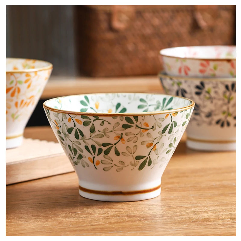 5 Inch Colorful Floral Ceramic Cone Bowls | Vintage Tableware