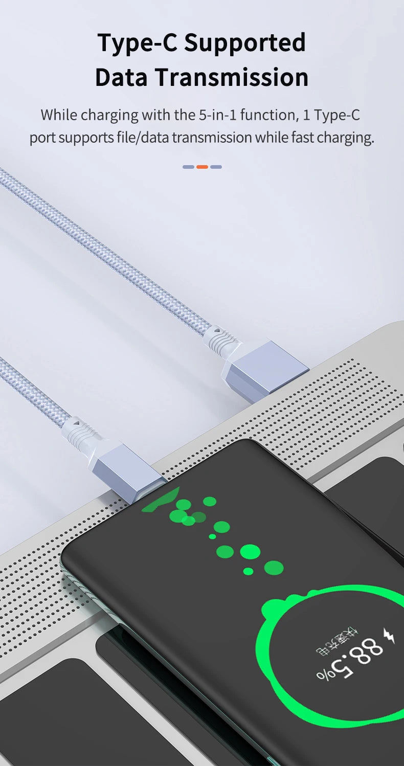 Multi Charging Cable 5 in 1 | Fast Nylon Braided USB Cord