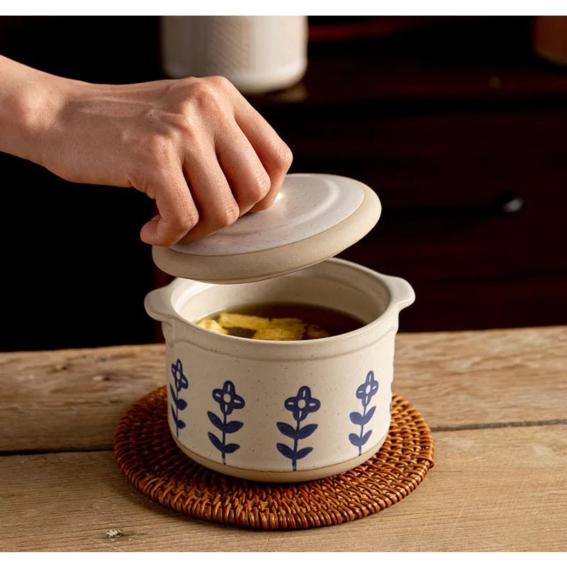Olla para guisar de cerámica rústica japonesa | Vajilla de cerámica ecológica para horno