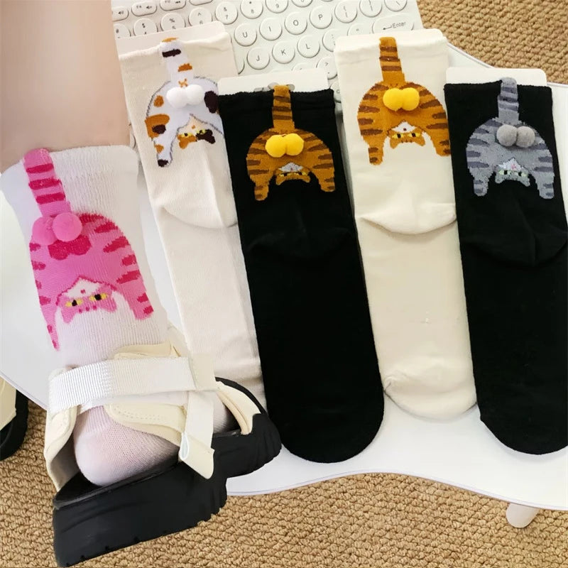 Calcetines de media caña con lindo diseño de trasero de gato en 3D | Divertida ropa de invierno para mujer