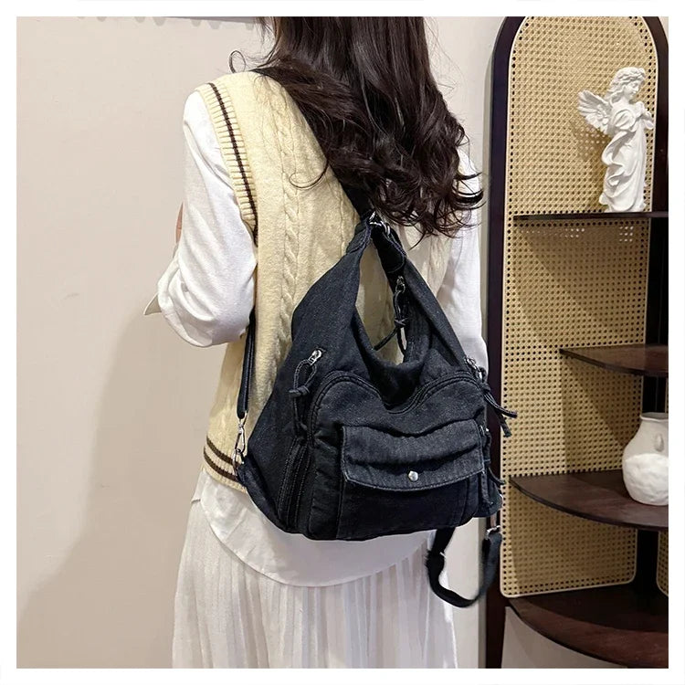 Trendy Solid Color Denim Shoulder Bag | Versatile Women's Crossbody