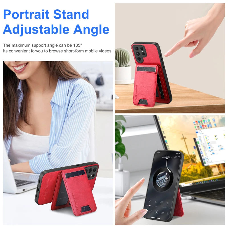 Magnetic Wallet Card Slot Holder Leather Phone Case