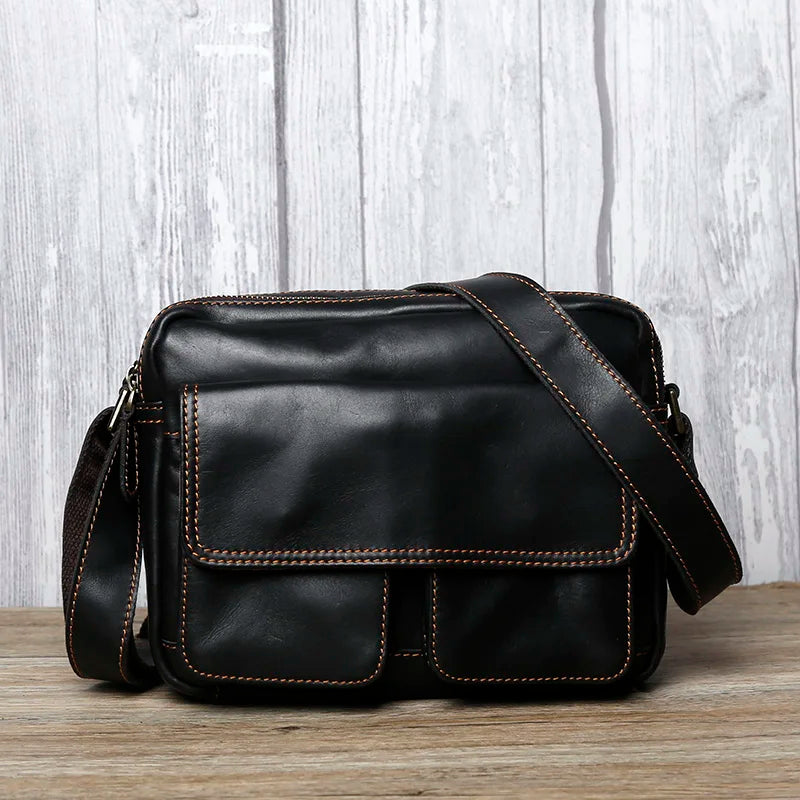 Handmade Crazy Horse Leather Crossbody Small Backpack for Men