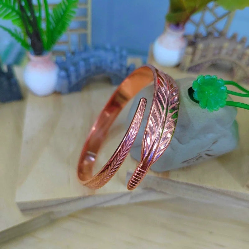 Vintage Pure Copper Feather Wing Cuff Bangle | Fashion Punk Jewelry