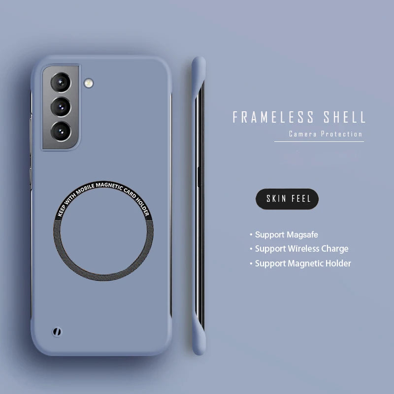 Slim Frameless Phone Case For Samsung S26 S25 Edge S24 S23 FE S22 Plus NOTE 20 Ultra Magsafe Magnetic Matte Cover