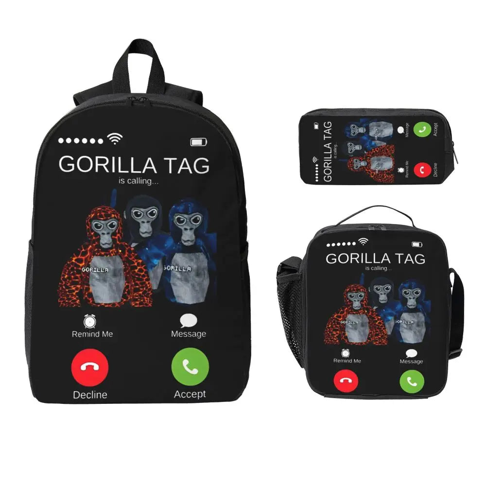 Stylish Black and White Gorilla Backpack Set for Teens | Versatile Bags
