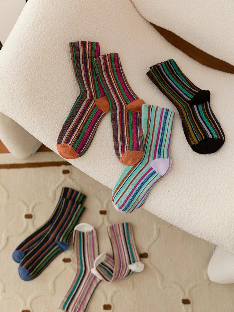 Colorful Striped Women's Crew Socks | Vintage Harajuku Style