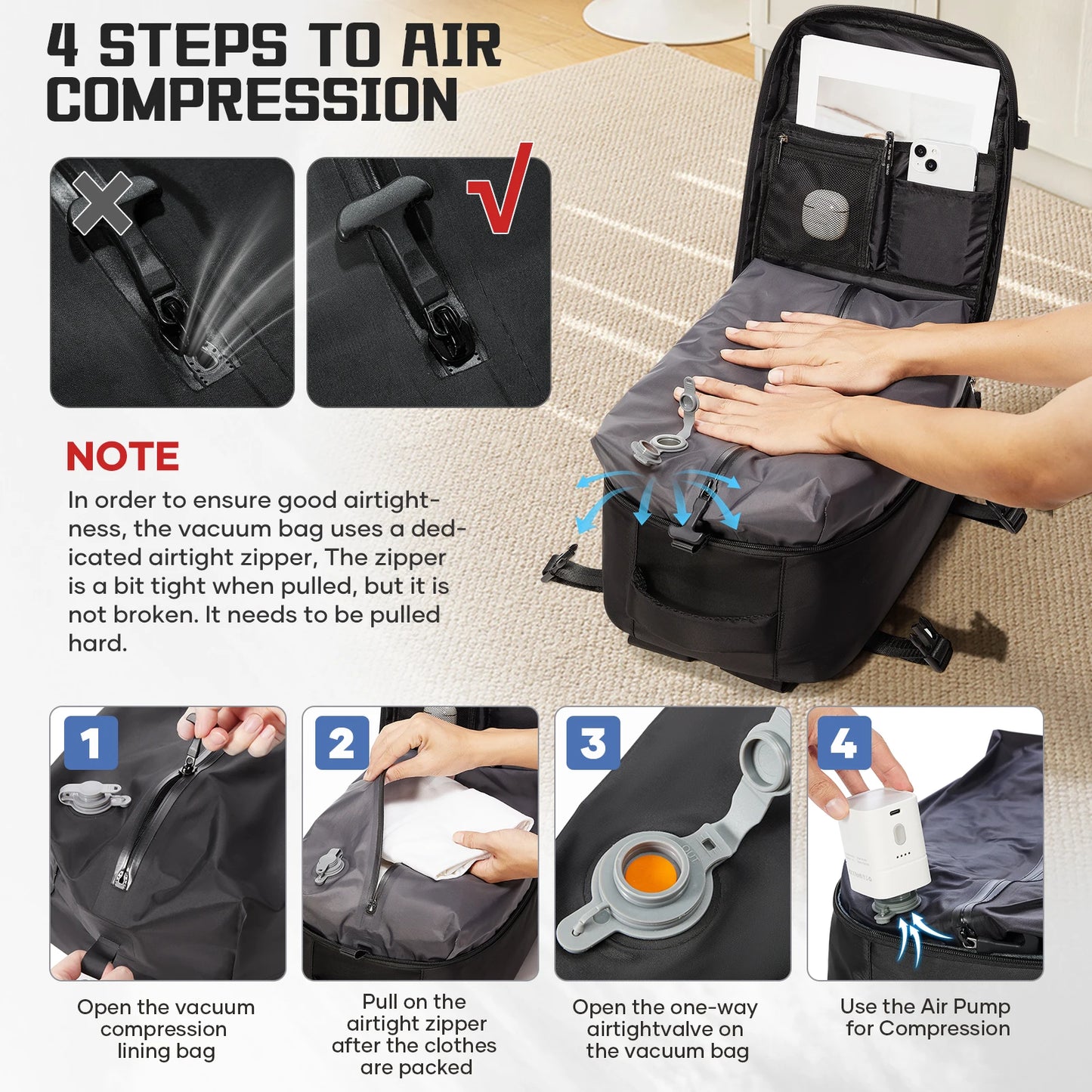 Versatile Travel Backpack | Cabin Laptop Bag with Vacuum Storage