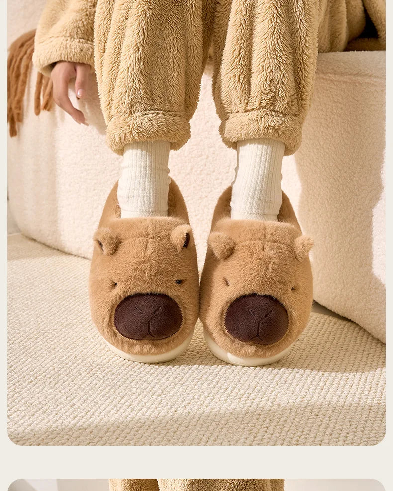 Fluffy Thermal Capybara Slippers | Cozy Non-Slip Indoor Footwear