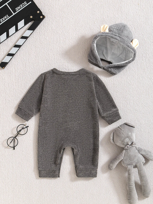 Cute Hooded Baby Jumpsuit with Bear Ears | Warm Infant Romper