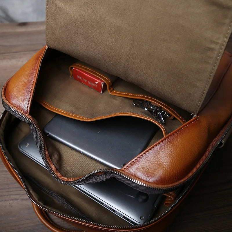 Men's Retro Cowhide Backpack | Stylish Large Capacity Leather Bag