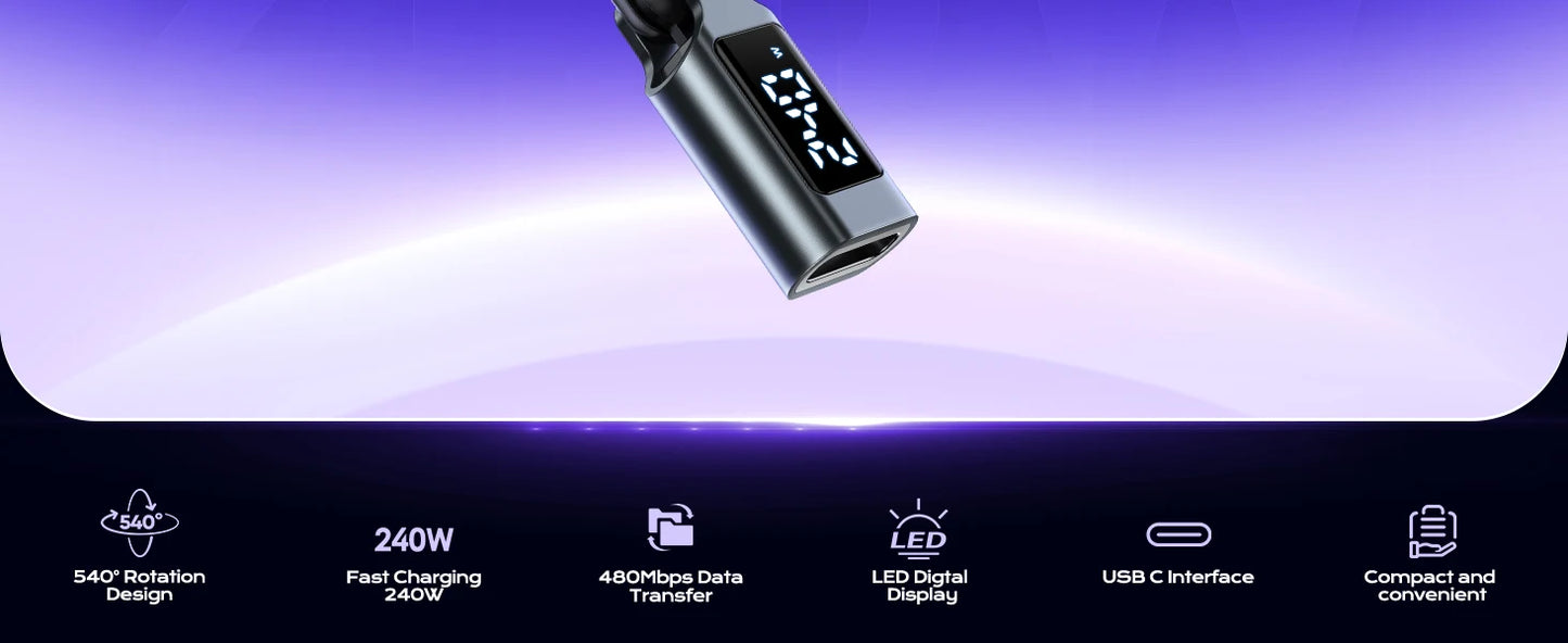 USB C OTG Adapter with Digital Display | Fast 5A Charging Converter