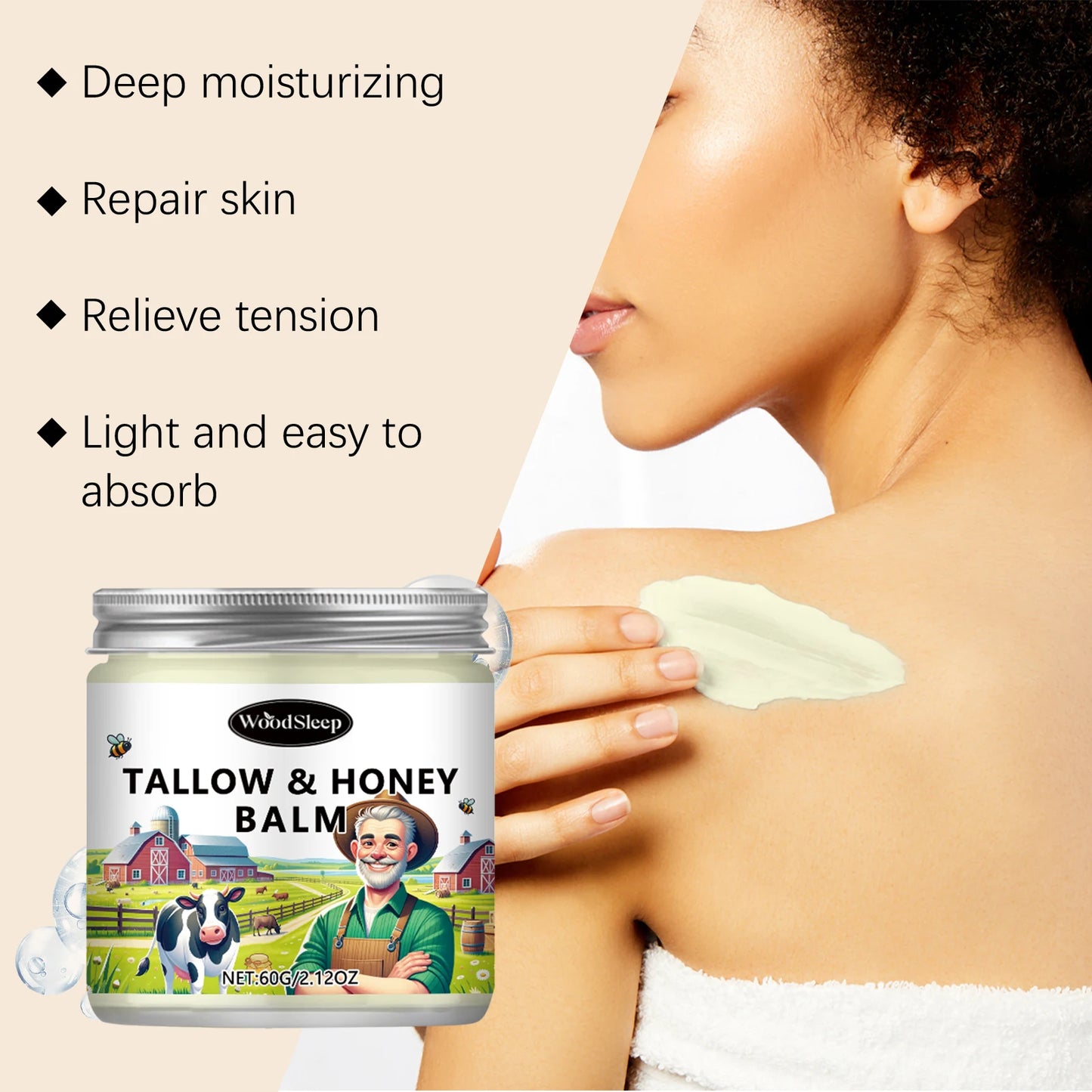 Deep Moisturizing Tallow Honey Balm | Repairing Face and Body Cream