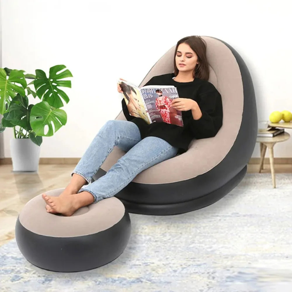 Sillón Hinchable Perezoso | Sofá Portátil con Reposapiés