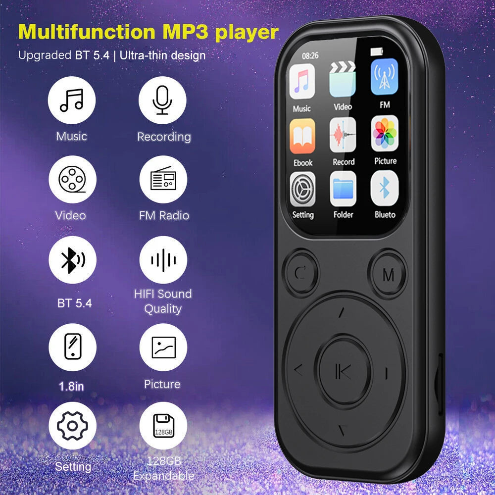 Compact MP3 MP4 Music Player | Bluetooth, Alarm Clock & E-Book