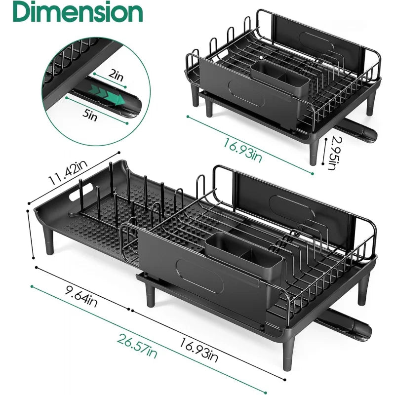 Expandable Dish Rack with Multifunctional Drainboard for Kitchen