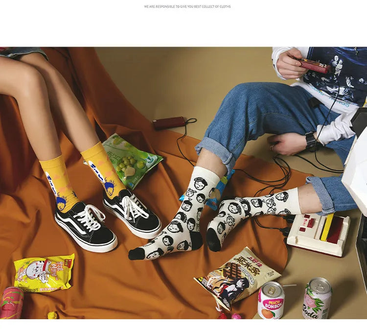 5 Pairs Colorful Funny Villain Socks | Quirky Harajuku Style