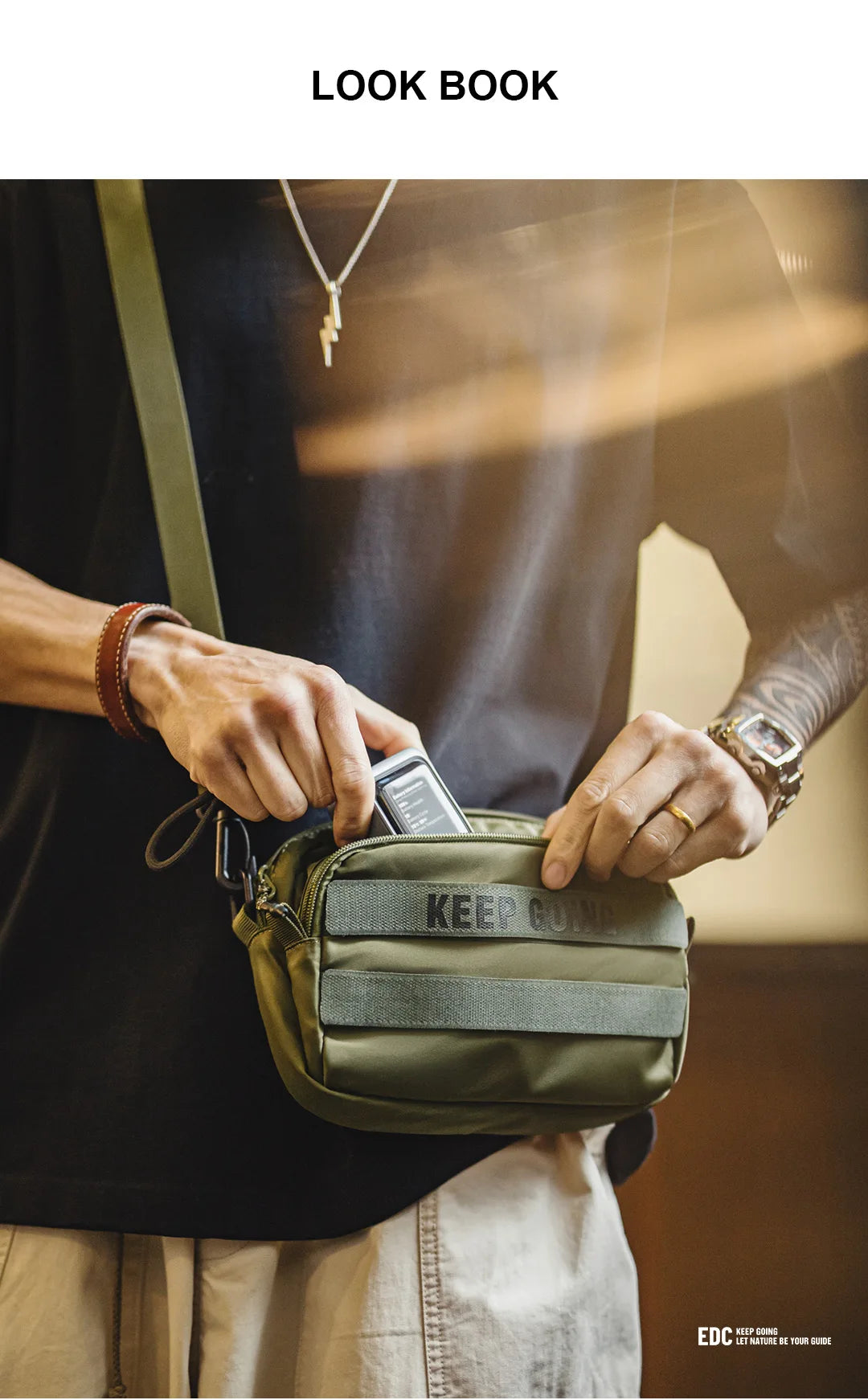 Men's Military Green Crossbody Bag | Compact Utility EDC Handbag