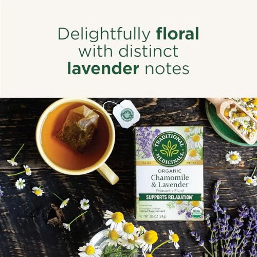 Organic Chamomile and Lavender Herbal Tea for Evening Relaxation