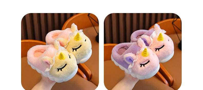 Unicorn Plush Slippers for Kids | Cozy Indoor Winter Shoes