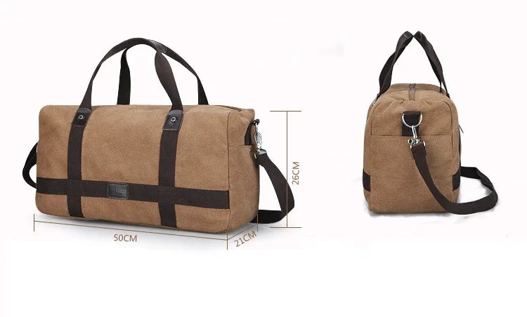 Large Capacity Casual Men's Canvas Travel Handbag | Lightweight Shoulder Bag