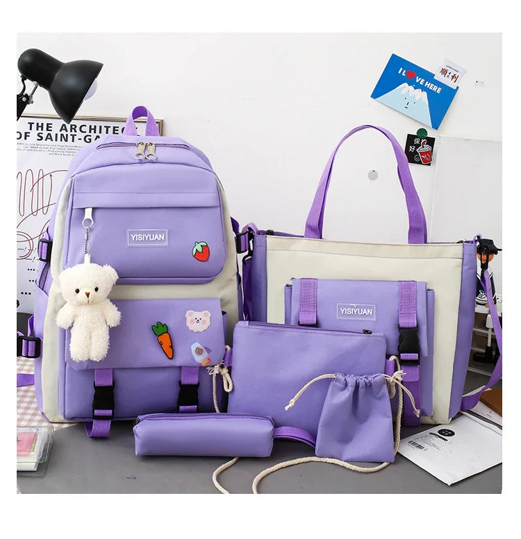 Large Capacity Kids Backpack | Versatile Nylon School Bag Set