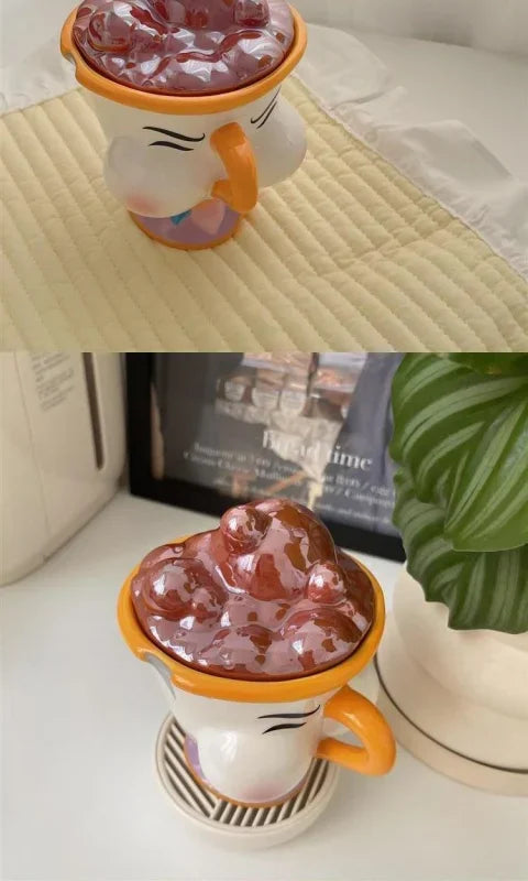 Taza de cerámica creativa con tapa | Perfecta para café y té