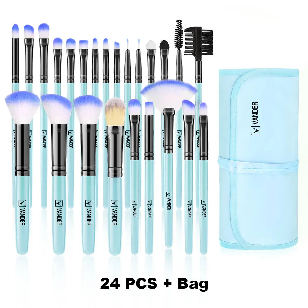 24 Piece Makeup Brush Set – Soft Bristle Synthetic Brushes with Wood Handles for Foundation, Blush, Eyeshadow, Powder & Blending – Full Face Beauty Tools