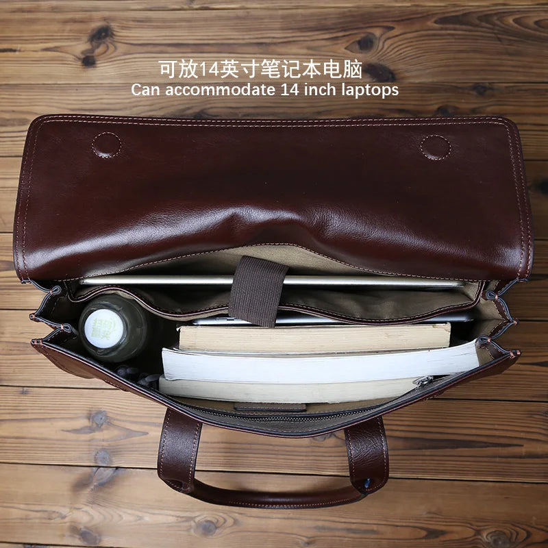 Vintage Genuine Leather Men's Briefcase for 14 Inch Laptops