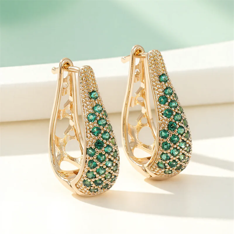 Elegant Green Crystal Hoop Earrings | Vintage Gold Color Jewelry