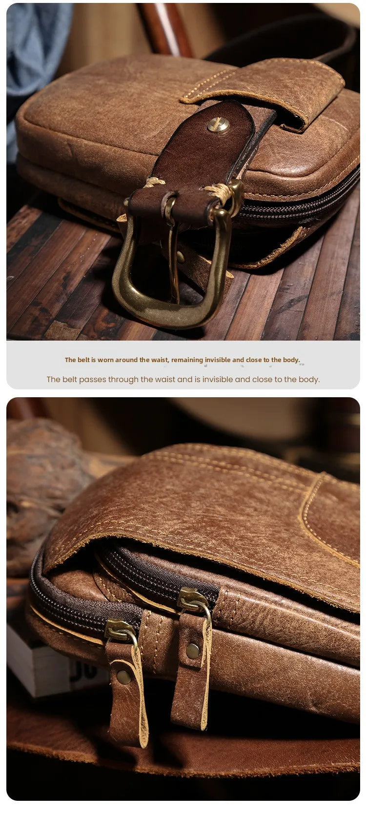 Men's Vintage Leather Waist Bag | Stylish Outdoor Sports Pack