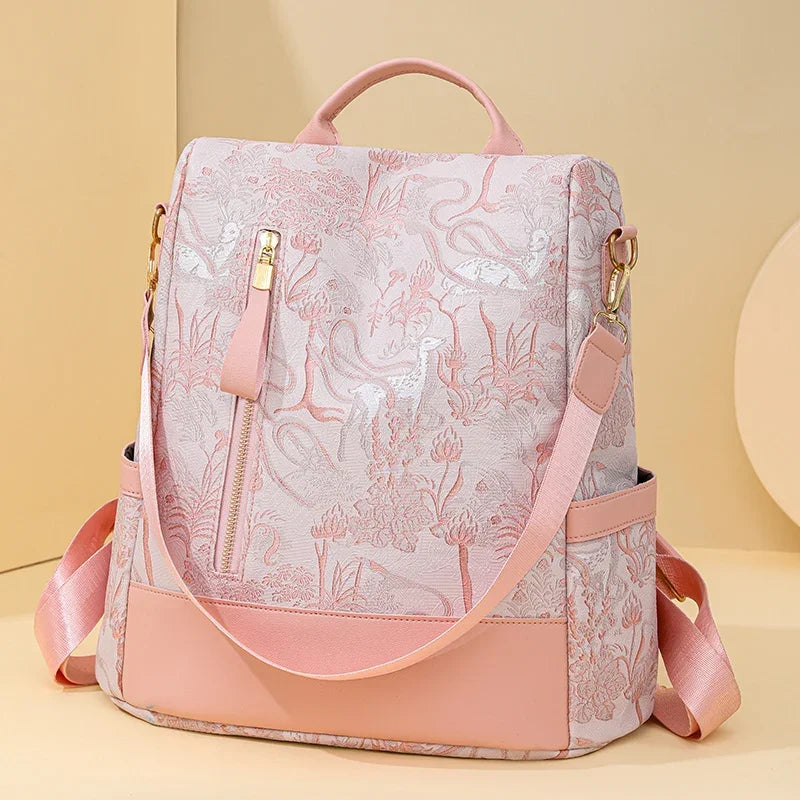 Stylish Color Blocking PU Leather Backpack | Anti-Theft Travel Bag