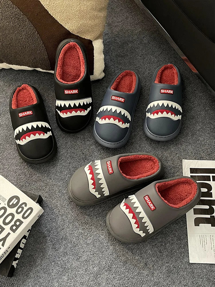 Men's Shark Plush Winter Slippers | Cozy Warm Indoor Outdoor Shoes