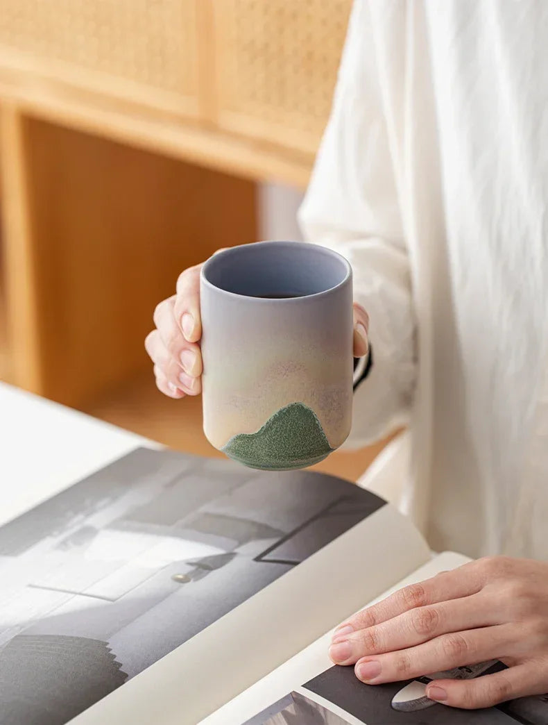 Tazas de café japonesas de gres con gradiente grande | Vajilla elegante