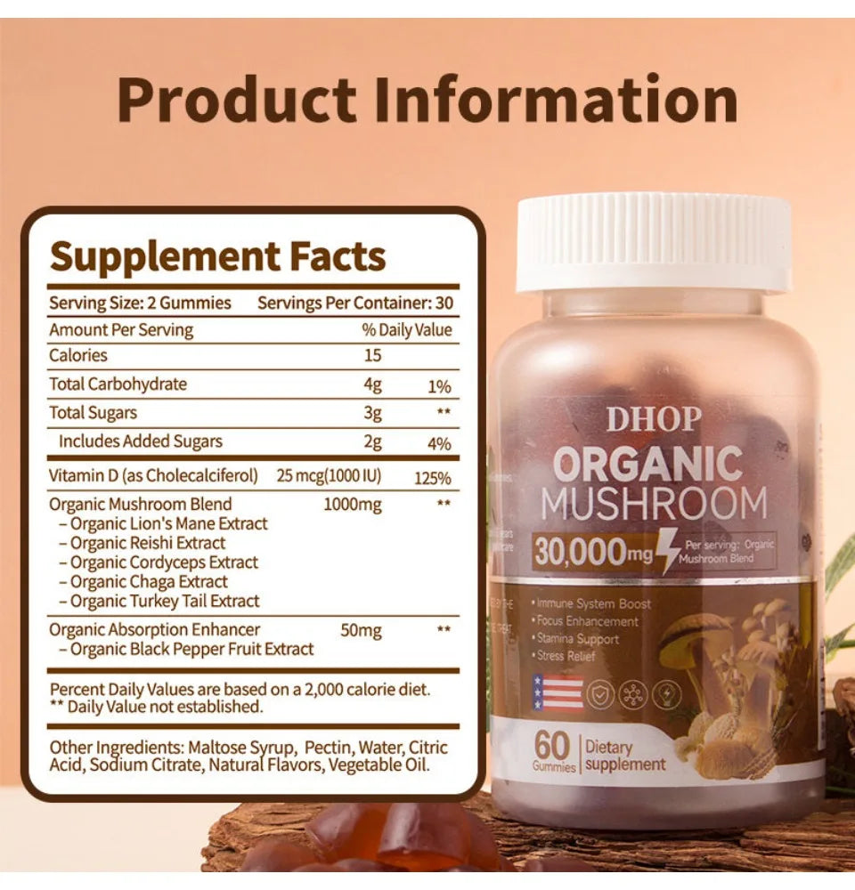 Mushroom Gummies with Lion's Mane & Reishi | Daily Health Support