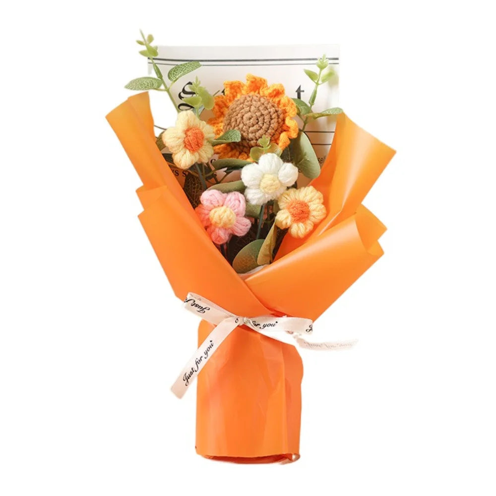 Ramo de flores de ganchillo hecho a mano | Girasol y margarita eternos de regalo