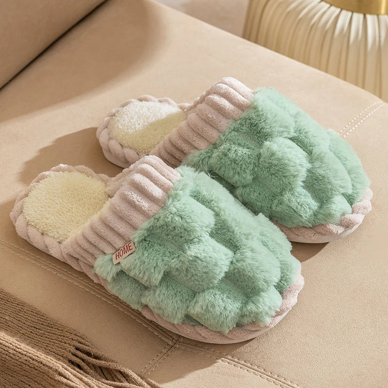 Cozy Couples Plaid Plush Slippers | Warm Indoor Winter Shoes